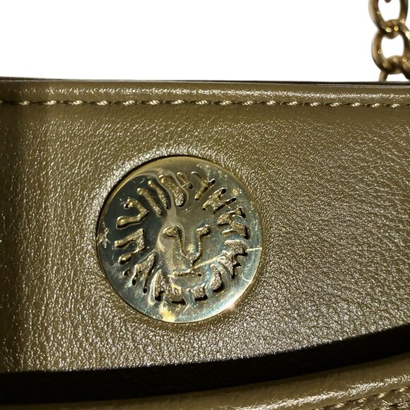 Women’s Ann Klein Olive Green Purse. Gold Hardware. Blue Lining. 10”x10”x4” - Picture 3 of 12